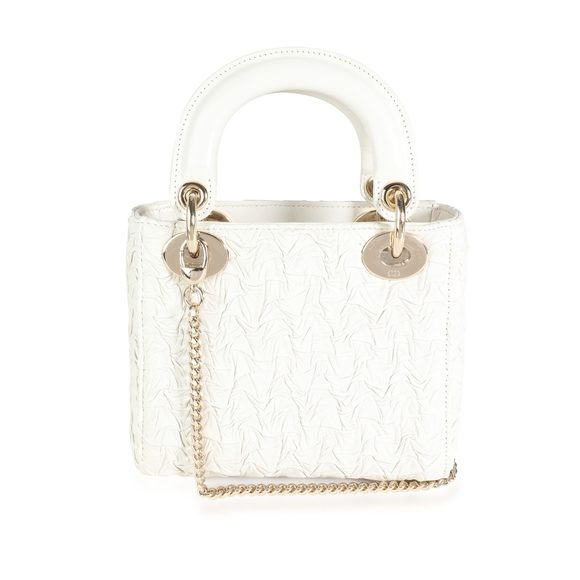 Dior White Wavy Crinkled Lambskin Mini Lady Dior Bag - Picture 3 of 7